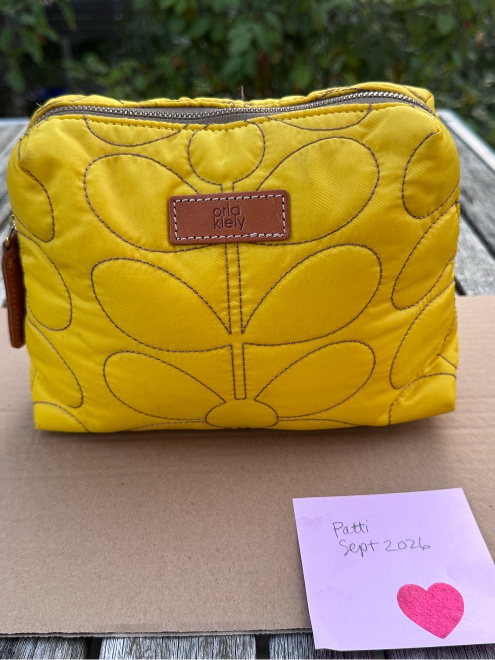 Orla Kiely quilted utility/makeup bag with leather accents